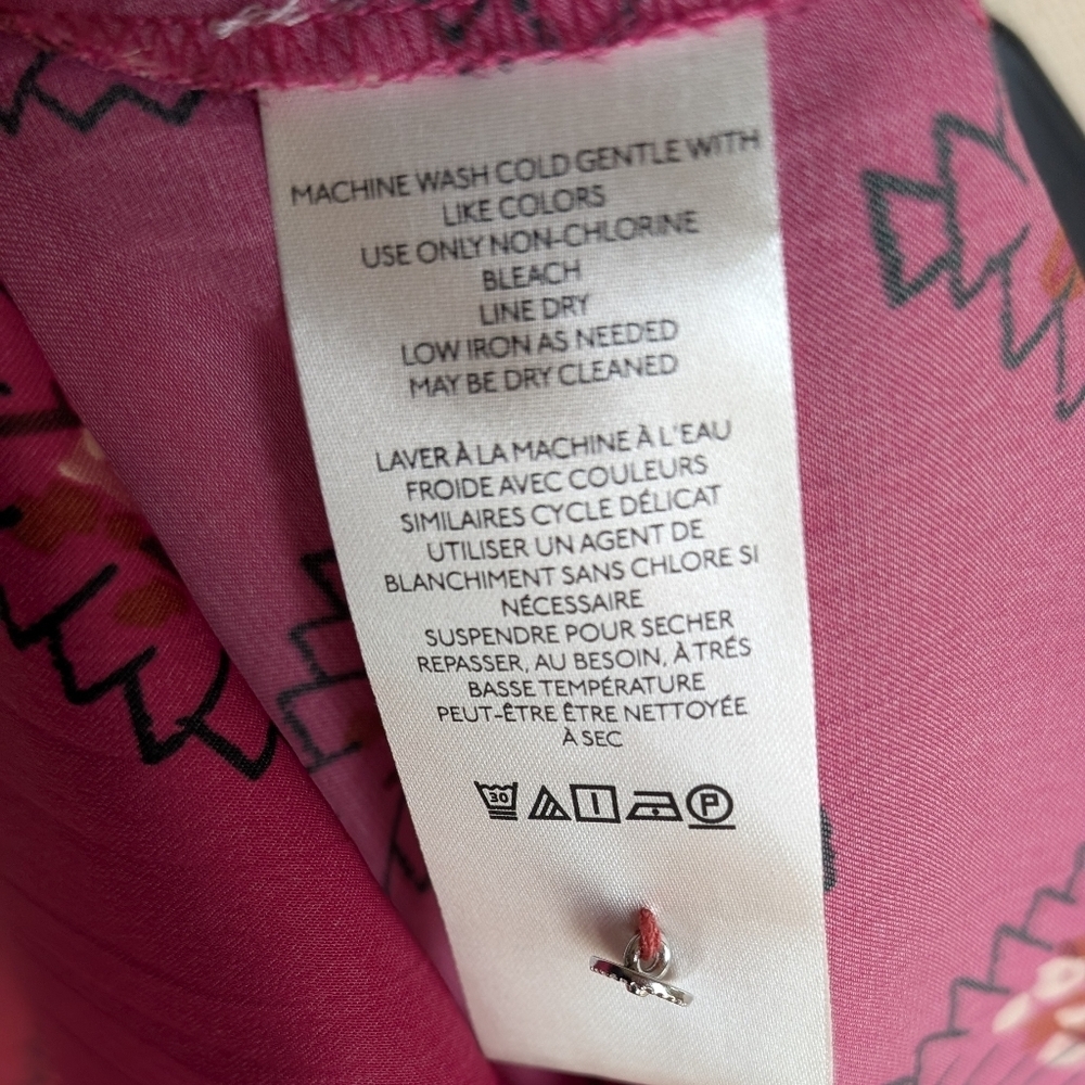 Anthropologie Womens Top Size XS Pink Diamond Print Flowy Balloon Boho Blouse - Picture 6 of 7